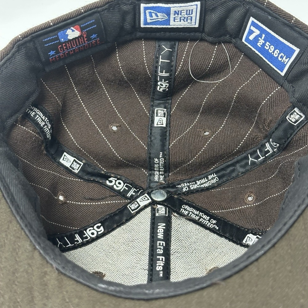 Los Angeles Dodgers Hat New Era 59FIFTY Fitted Size 7 1/2 Brown Pinstripe - Picture 5 of 8